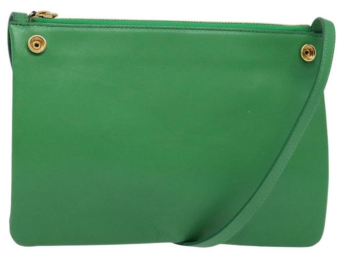 Céline Borsa a Spalla CELINE Trio in Pelle Verde Oro Auth BA5510 D'oro