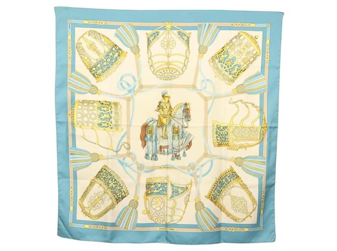 Hermès HERMES Carré 90 Écharpe "LES MUSEROLLES" Soie Bleue Auth BA5129  ref.2499078