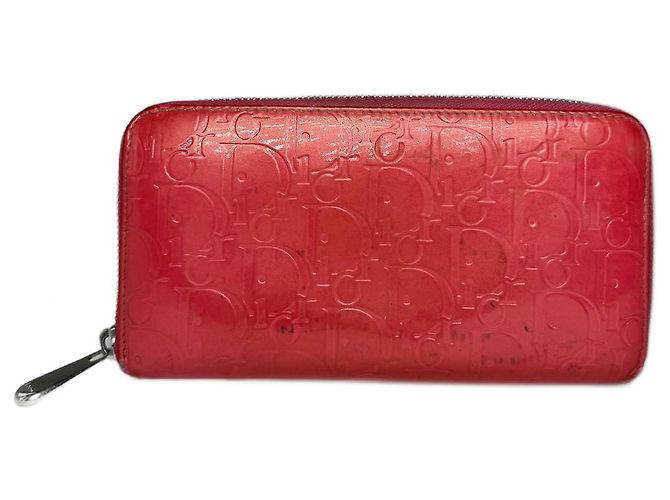 Vintage Dior Patent Leather Monogram Zippy Wallet Red