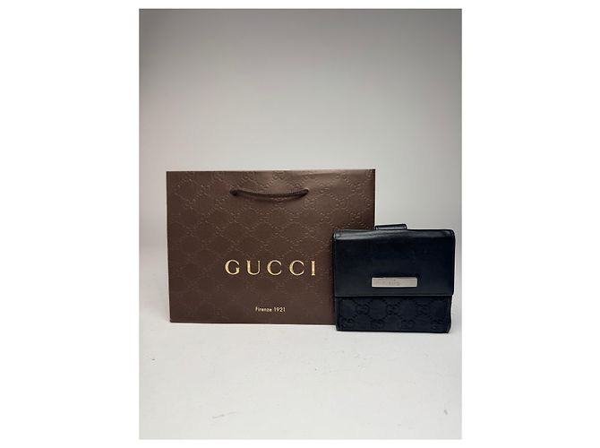 Carteira de couro monograma Gucci vintage preta Preto