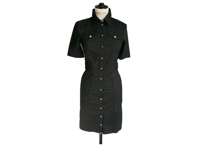 PATRIZIA PEPE Schwarzes Enges Baumwollkleid mit Druckknöpfen Größe 40 IT