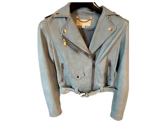 Michael Kors blue leather biker jacket Light blue