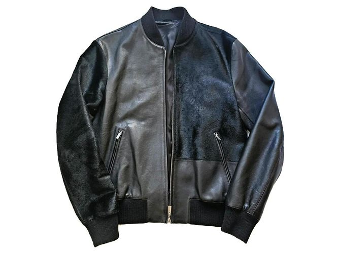 Hermès Leather and Pony Hair Bomber Jacket – Size 48 Black