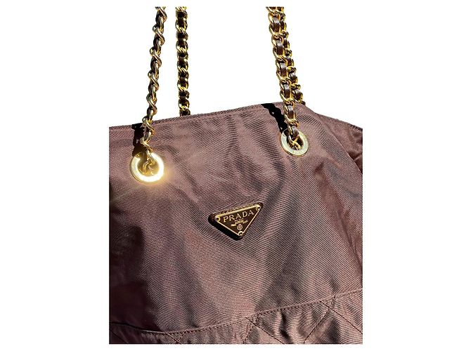 Tote Bolsa Prada com corrente de nylon Marrom