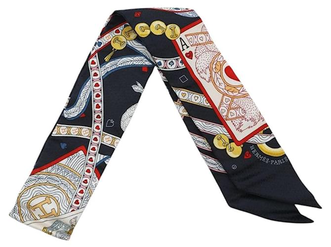 Hermès Black Dame De Coeur Silk Twilly Scarf Cloth  ref.2499983