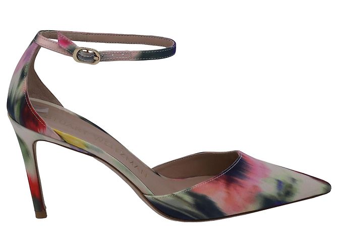 Stuart Weitzman Stuart 85 Strap Pumps Watercolor in Multicolor Satin Multiple colors