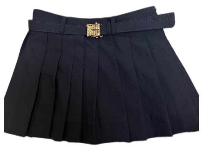 Minifalda Miu Miu azul marino de algodón
