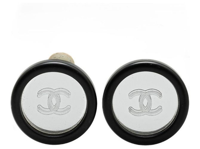 Vintage Chanel Coco Mark runde Spiegelohrringe Schwarz