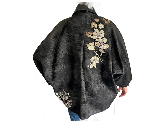 Kenzo Kimono Jacke aus Wolle Dunkelgrau Gold Anthrazitgrau Gold hardware