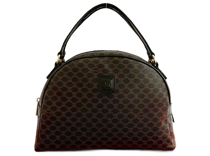 Céline Bolsa Boston Celine Macadam Triomphe de couro Marrom Preto