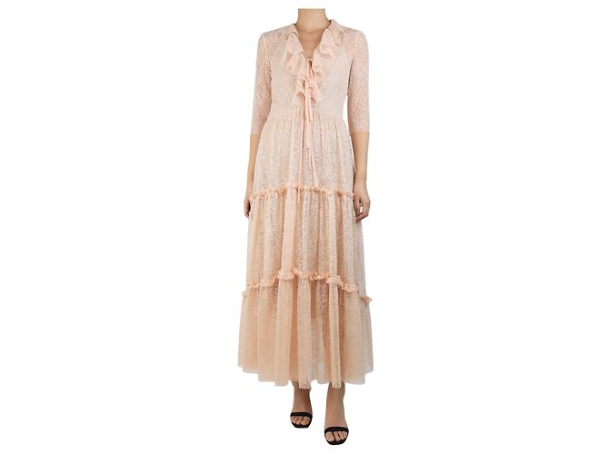 Philosophy Di Alberta Ferretti Maxikleid aus hellrosa Spitzenlagen - Größe UK 8 Pink