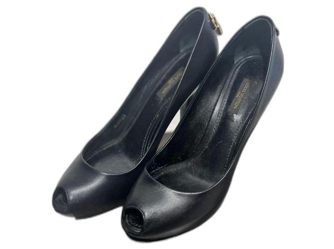 Louis Vuitton Black Leather Open Toe Pumps