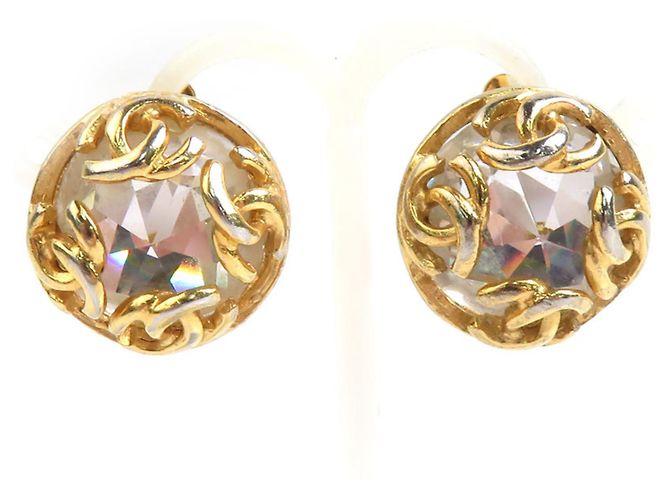 Pendientes de metal con strass Chanel Coco Mark Plata Dorado
