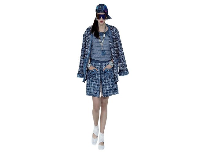 Chanel Spring 2017 Navy & Silver Striped CC Button Knit Top Silvery Navy blue
