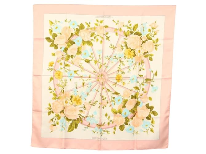 Hermès Foulard HERMES Carré 90 ""ROMANTIQUE"" Soie Rose Auth 134923  ref.2503149
