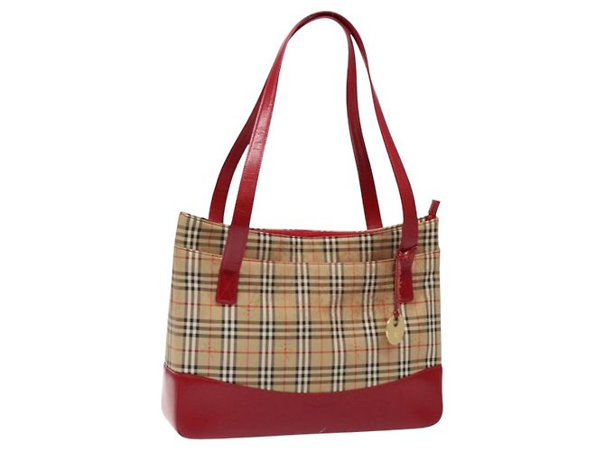 Borsa Tote Nova Check Burberry Canvas Beige Oro Auth 140196 D'oro