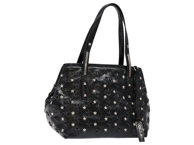Borsa Tote Jimmy Choo Studs in pelle verniciata nera e argento Auth BA5147 Nero