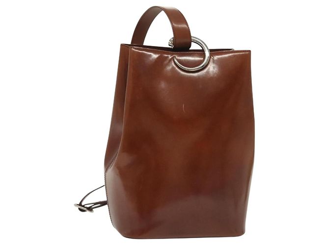 Borsa a Spalla CARTIER Smalto Marrone Argento Auth 140103