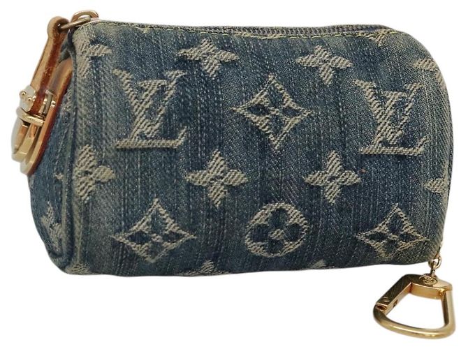 LOUIS VUITTON Monogram denim Trousse Speedy PM Pouch Blue M95082 LV Auth 142340