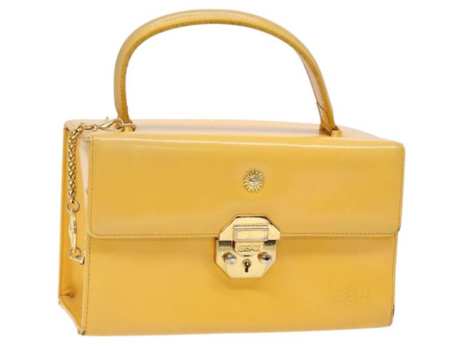 Sac à main Gianni Versace en cuir jaune doré Auth BA5349