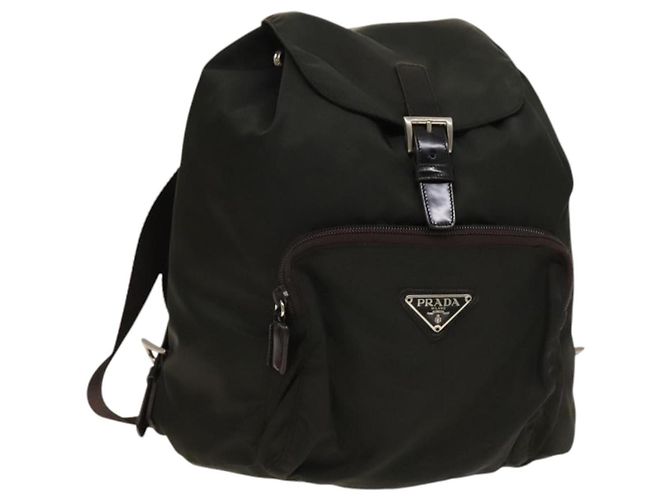 PRADA Backpack Nylon Khaki Silver Auth 140623 Silvery