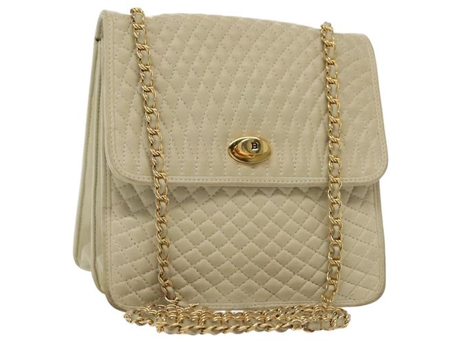 BALLY Bolsa de Ombro com Corrente Couro Marfim Ouro Auth 140275 Dourado Cru