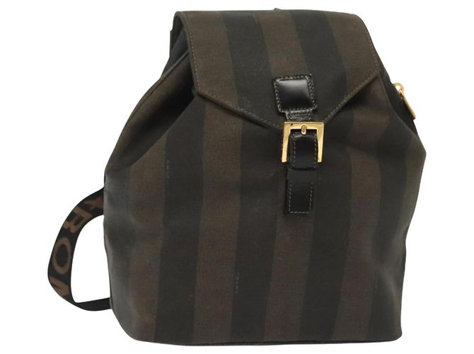 Pequin Mochila de lona Pecan FENDI PVC marrom preto ouro Auth 139650 Dourado