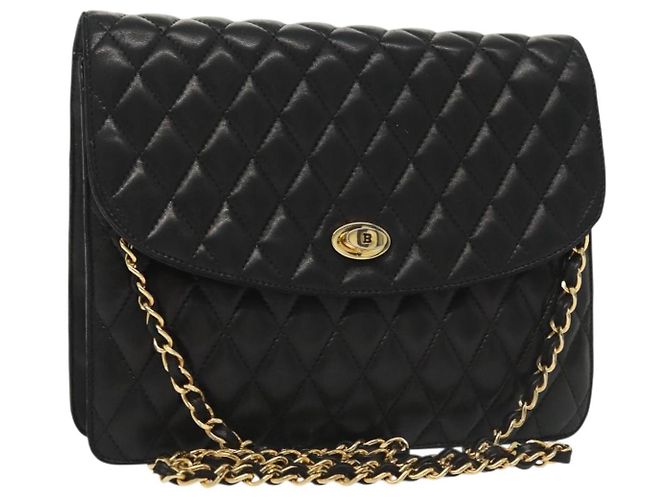 BALLY Borsa a Spalla con Catena Pelle Nera Oro Auth 142113 Nero D'oro 