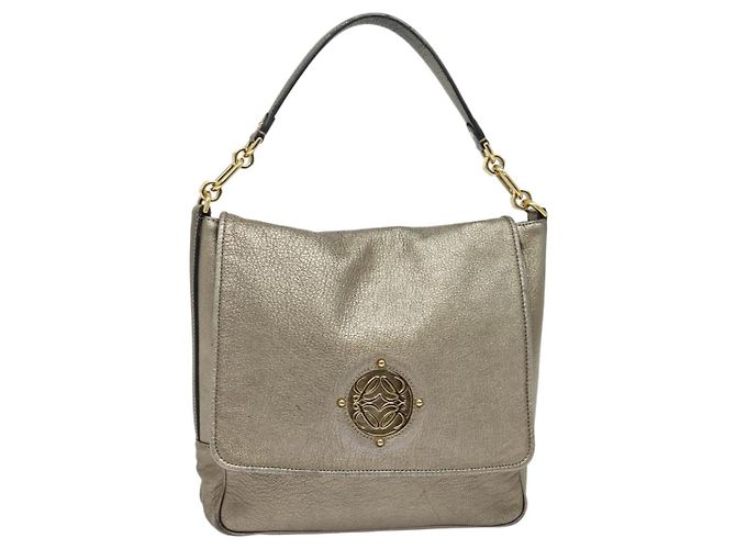 LOEWE Bolsa de Ombro Anagram Couro Dourado Auth yk19406
