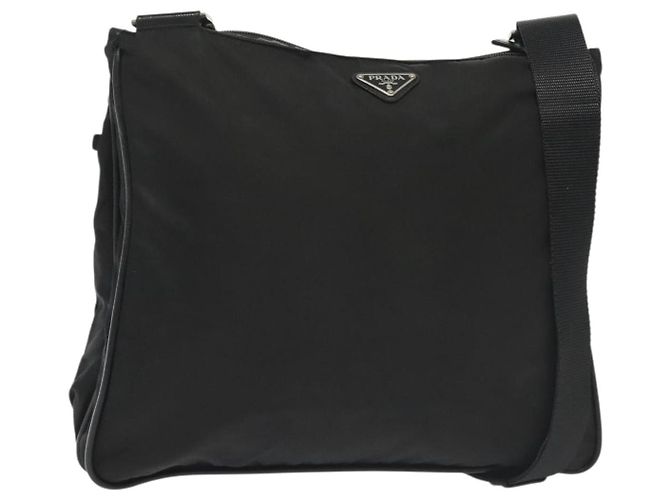 PRADA Shoulder Bag Nylon Black Silver Auth yk19379 Silvery