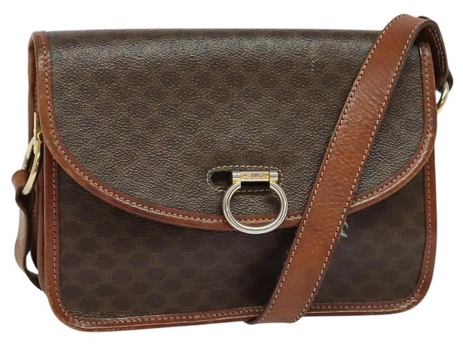 Céline Bolsa de Ombro em Lona Macadam CELINE em Couro PVC Marrom Dourado Auth 140198