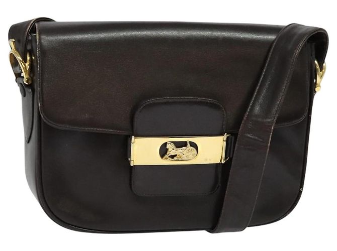 Borsa a Spalla CÉLINE Carrozza in Pelle Marrone Oro Auth 140615 D'oro