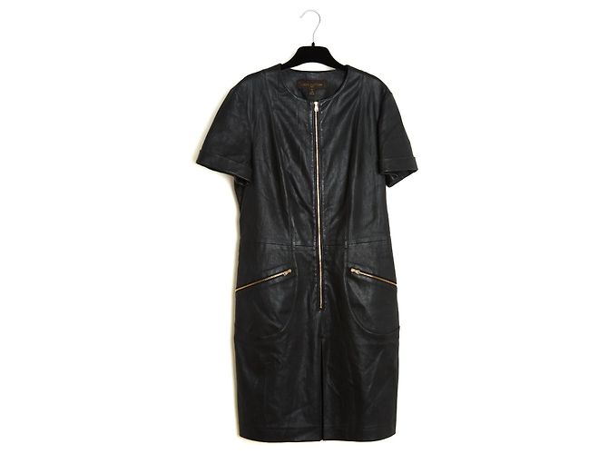 Louis Vuitton Schwarzes Leder Minimal Kleid FR42 UK14 US12