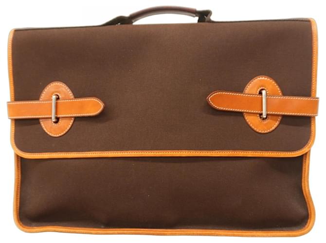 Hermes Hermès Buenaventura MM Toile Officier Brown Men's Bag Cloth  ref.2504124