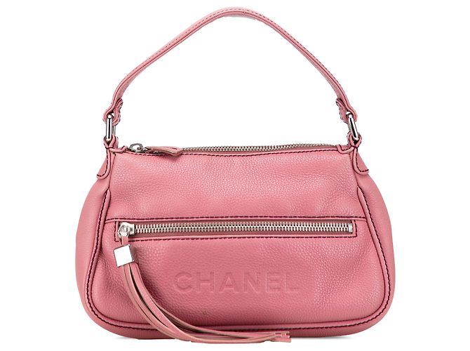 Bolso de hombro Chanel de piel de ternera rosa con bolsillo frontal LAX