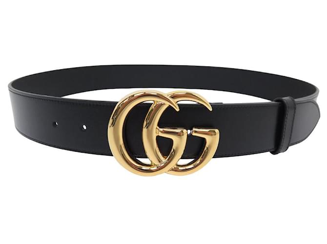 CINTA GUCCI BOUCLE LOGO GG MARMONT 406831 COURO PRETO 95  ref.2504614