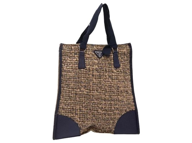 PRADA Borsa a Mano Tweed Beige Argento Auth bs29049