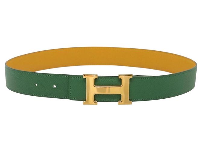 Hermès Cinturón HERMES Constance H de cuero 33,5"" verde Auth 141710V