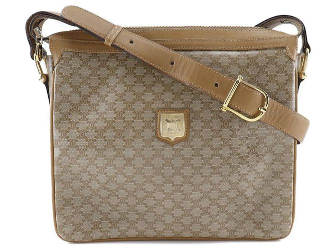 Triomphe Céline Bolso de hombro Celine Macadam de cuero PVC Beige