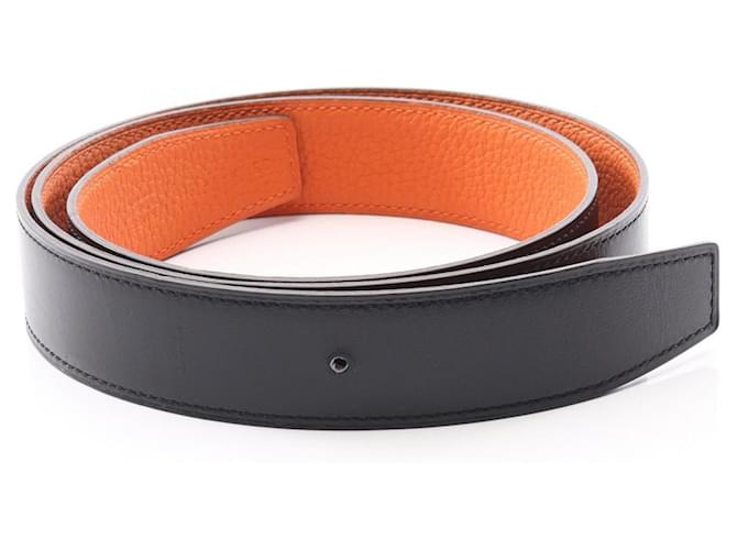Hermès Hermes Togo Box Calf Leather Belt for Men Black Orange  ref.2505882
