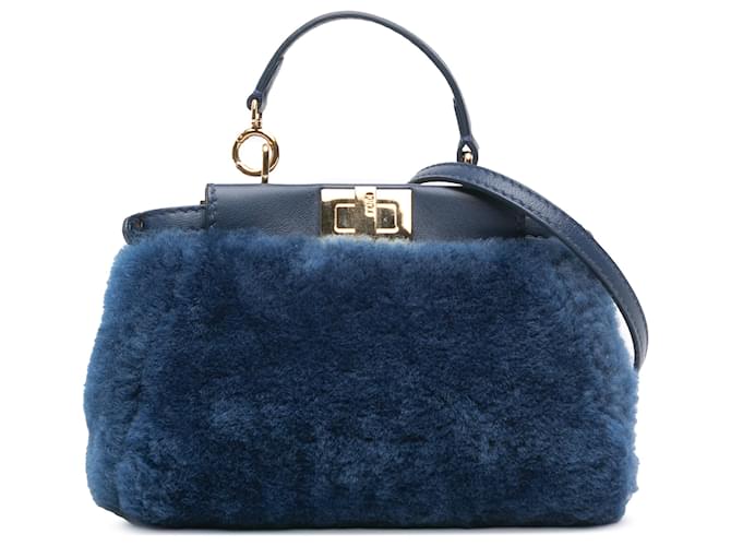 Fendi Blue Micro Shearling Peekaboo Satchel Pony-style calfskin  ref.2506128