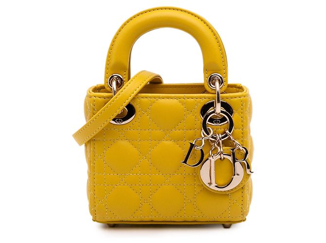 Dior Jaune Micro Cuir d'Agneau Cannage Lady Dior Moutarde