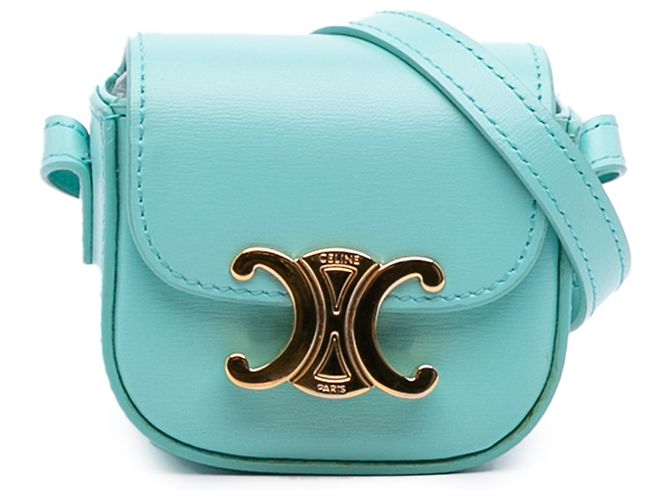 Céline Celine Blue Leather Triomphe AirPods Case with Strap Turquoise