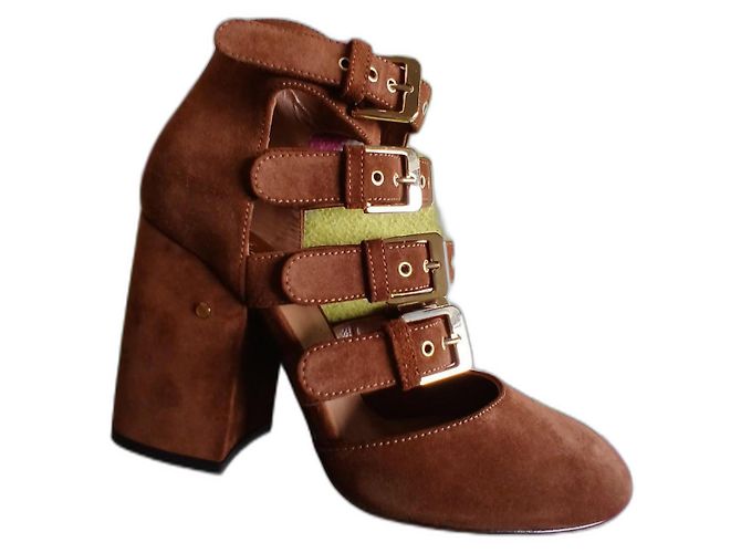 Laurence Dacade Brown Suede Multi-Strap Pumps