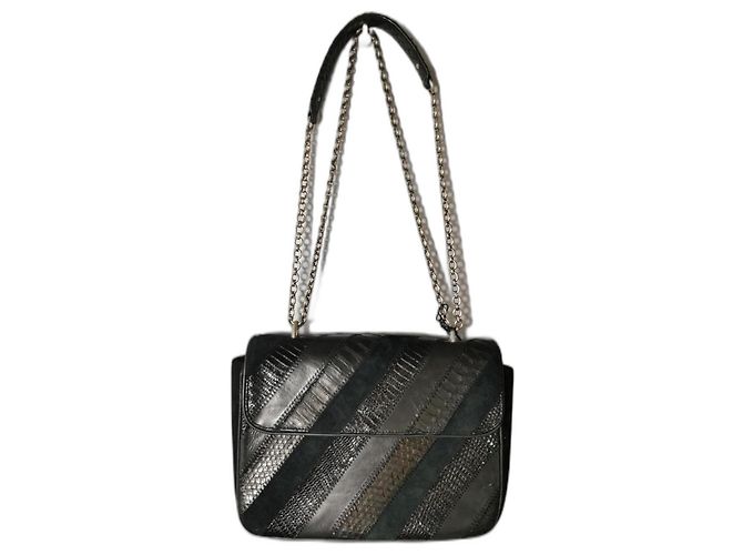 Claris Virot Ava Patchwork Handtasche aus Python Leder Schwarz