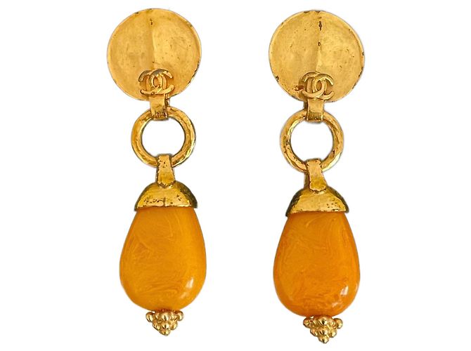 Chanel Maxi Orecchini Dorati con Perle Gripoix Arancioni Arancione Gold hardware