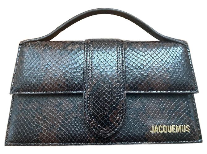Sac Le Grand Bambino Jacquemus en cuir imprimé python Marron