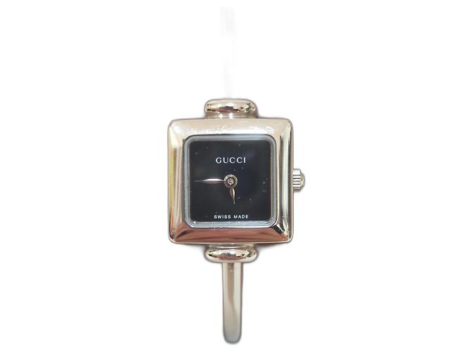 Gucci Orologio Bangle Quadrato Acciaio Quadrante Nero Argento