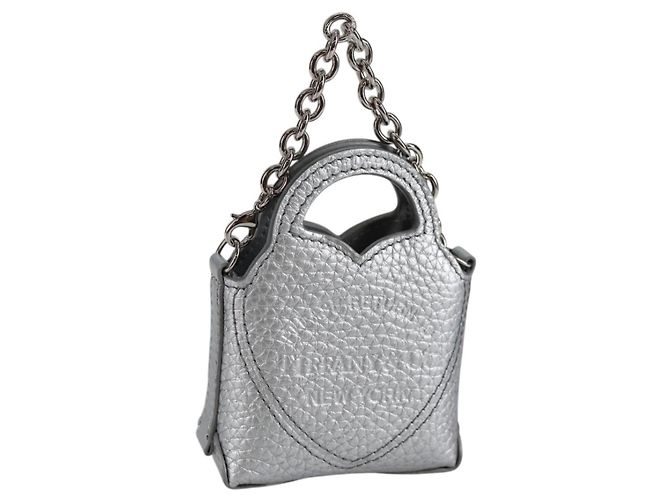 Autre Marque TIFFANY&Co. Return To Micro Tote Charm Leather Silver Auth 141171M Silvery 