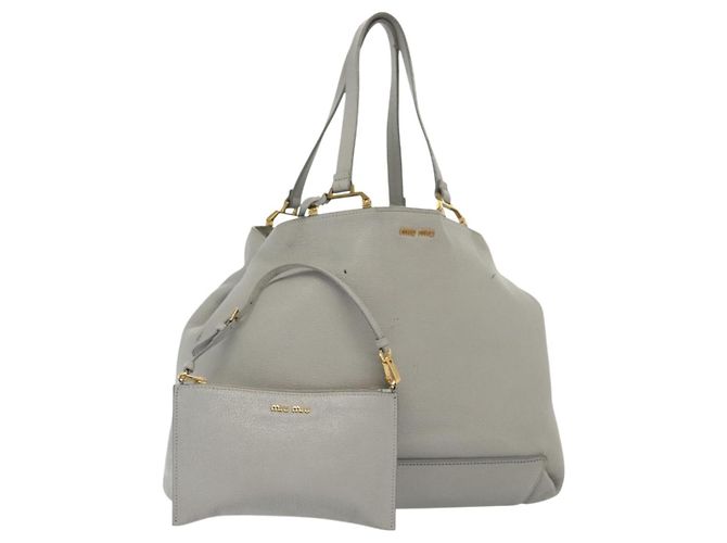 Bolsa Tote Miu Miu em couro cinza dourado Auth bs29284 Marrom